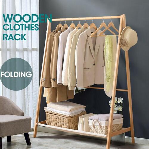 Levede Clothes Rack Folding Storage Garment Hanger Wooden Organiser Closet Stand