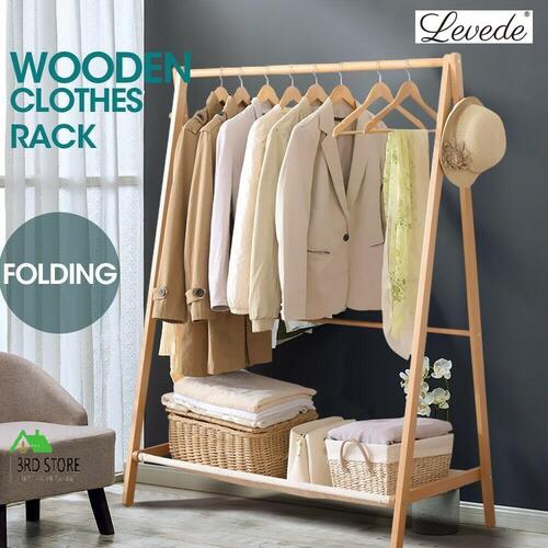 Levede Clothes Rack Folding Storage Garment Hanger Wooden Organiser Closet Stand