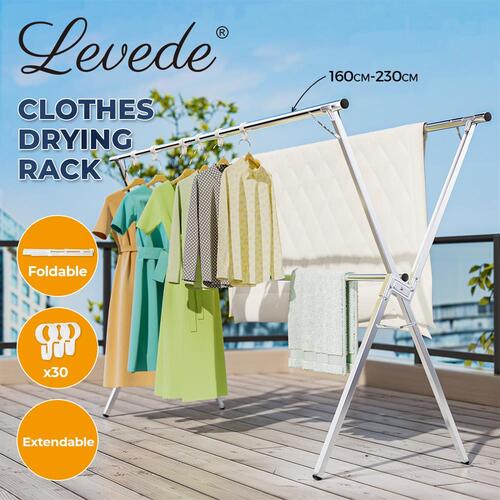 Levede Clothes Drying Airer Garment Rack Laundry Adjustable Foldable Steel 2.3m