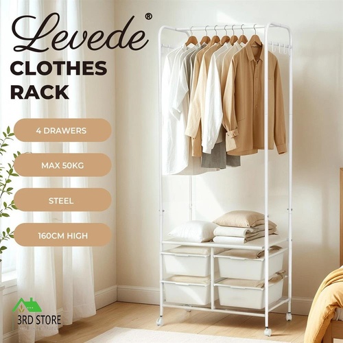 Levede Clothes Rack Stand Heavy Duty Hanging Garment Organizer Shelf 4 Drawers
