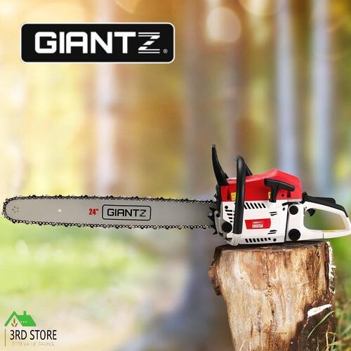 Giantz 62cc Chainsaw Petrol Commercial 24" Bar E-Start Tree Chain Saw 5.2HP