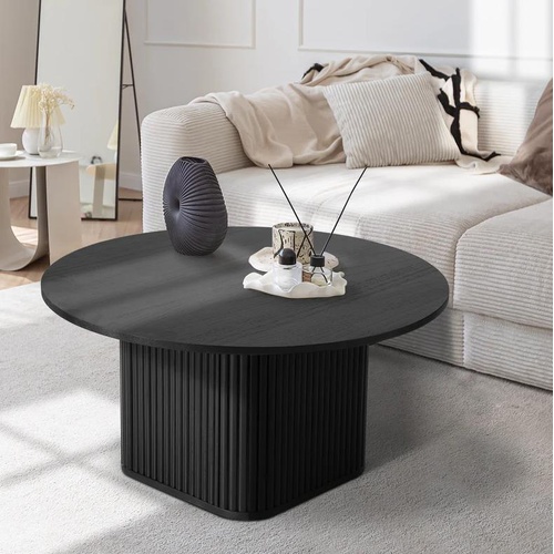 Oikiture Coffee Table Side End Tables Sofa Desk Round Wooden Furniture Black