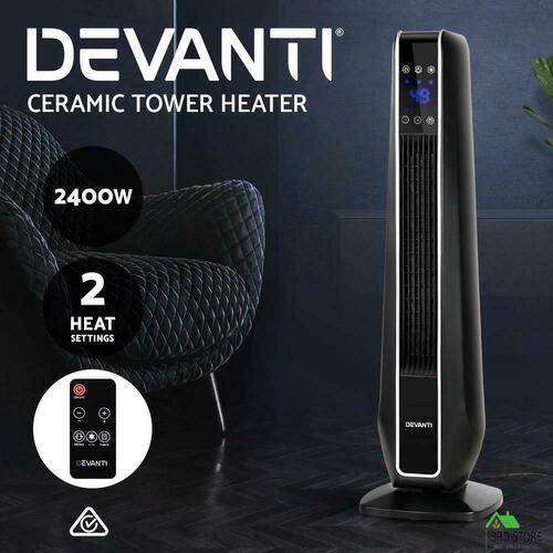 Devanti Electric Ceramic Tower Heater Portable Oscillating Remote Control 2400W