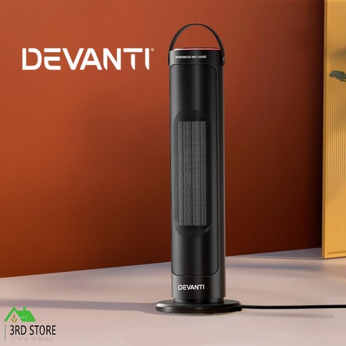 Devanti Ceramic Tower Heater Electric Portable Oscillating Remote Control 2000W
