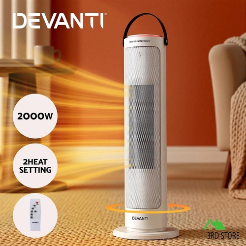 Devanti 2000W Ceramic Tower Heater Space Heaters Oscillating Indoor White