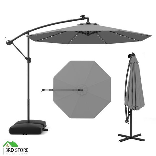 Outdoor Patio 3m Hanging Offset Umbrella w/ 32 LED Lights & Water-proof Canopy