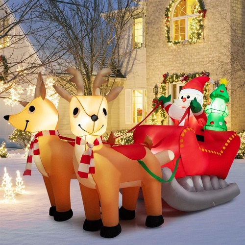 2.2M Long Christmas Inflatable Santa and Reindeer