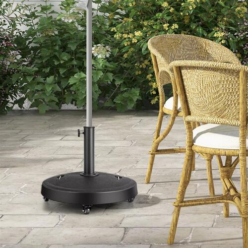 Outdoor Umbrella Base w/ Wheels Heavy-Duty Parasol Patio Umbrella Holder Round