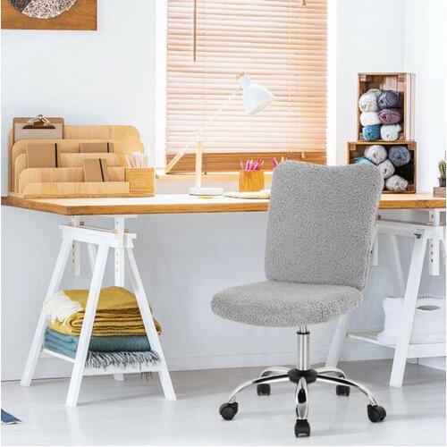 Armless Faux Fur Leisure Office Chair with Adjustable Swivel-Gray