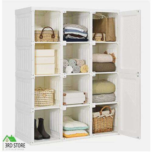Portable Closet Clothes Foldable Armoire Wardrobe Closet w/ 12 Cubby Storage