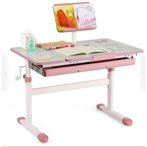 RETURNs Height-Adjustable Kids Desk w/ Tilt Desktop and Book Stand Writing Drawing PINK