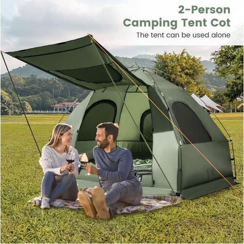2-Person Camping Tent Cot with Air Mattress and Carry Bag for Picnic, Trip
