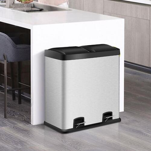 RETURNs 60L Stainless Steel Dual Step Trash Can Bucket Recycling Garbage Bin