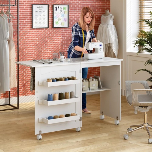 2-In-1 Multifunctional Sewing Machine Cart Table with Lockable Casters