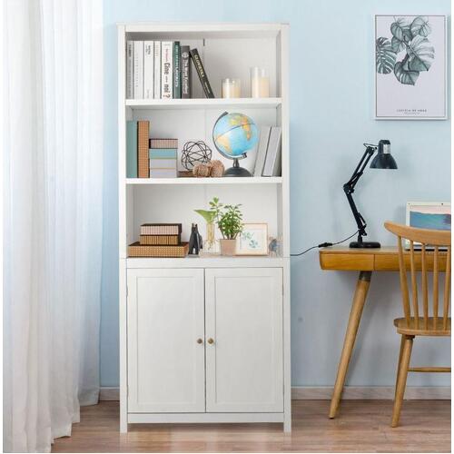 3-Shelf Bookcase with Double Doors & Adjustable Shelves & Cabinet