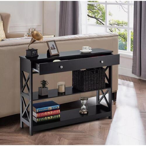 Console Table w/ Drawer Couch Table w/ Storage Shelves Modern Sofa Side Table