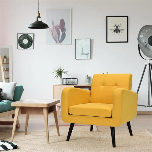 Accent Armchair Upholstered Lounge Chair Sofa Couch Fabric Rubber Wood Yellow