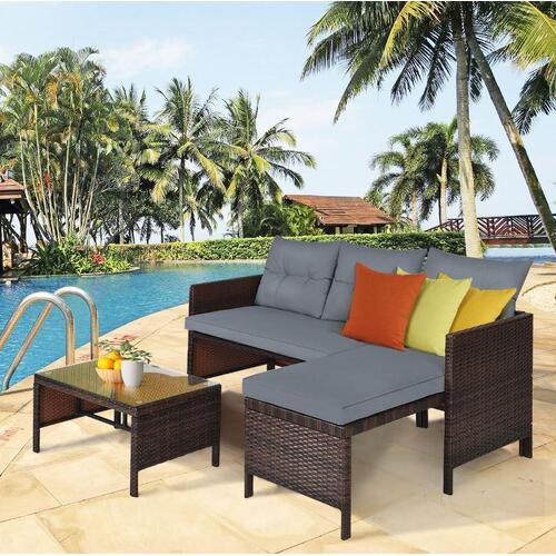RETURNs 3PCS Patio Wicker Rattan Sofa Set Outdoor Sectional Conversation Set Garden Lawn