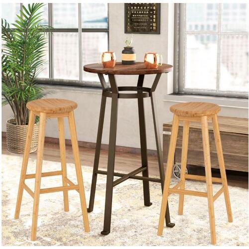 2 Pcs Bar Stools Bamboo Pub Dining Barstools Chairs Round Seat 79 cm