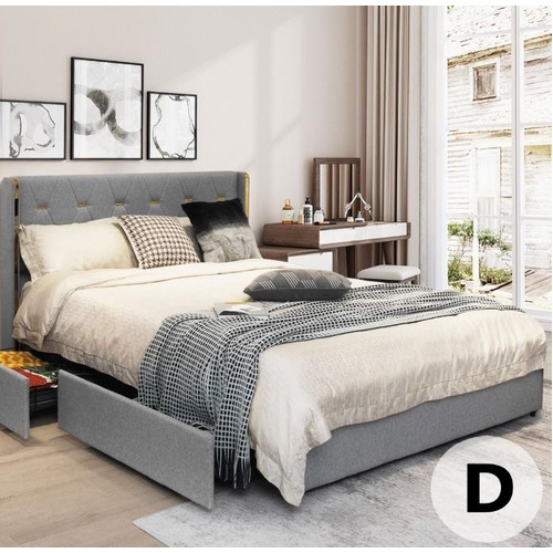 RETURNs Upholstered Bed Frame 4 Drawers & PU Leather Headboard Double