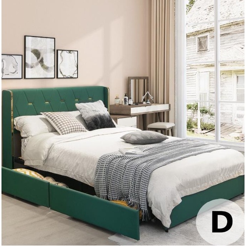 Upholstered Bed Frame 4 Drawers & PU Leather Headboard Double