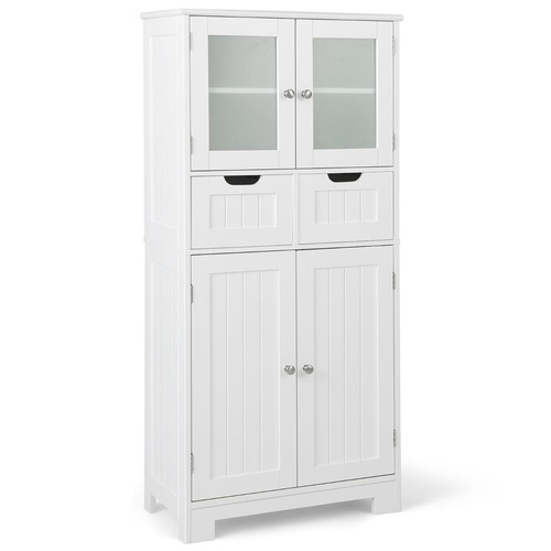 Bathroom Cabinet 4-Door Storage Cabinet Kitchen Cupboard Drawers128CM