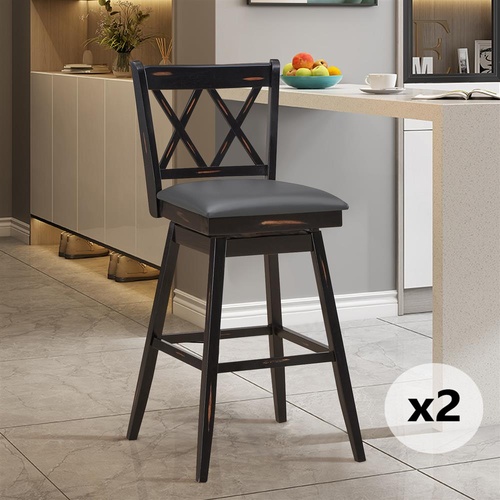 2PCS Bar Stools Swivel Counter Height Barstools Backrest Rubber Wood Legs 108CM