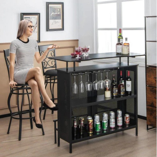 RETURNs Bar Table with 6 Glass Holders and Metal Footrest