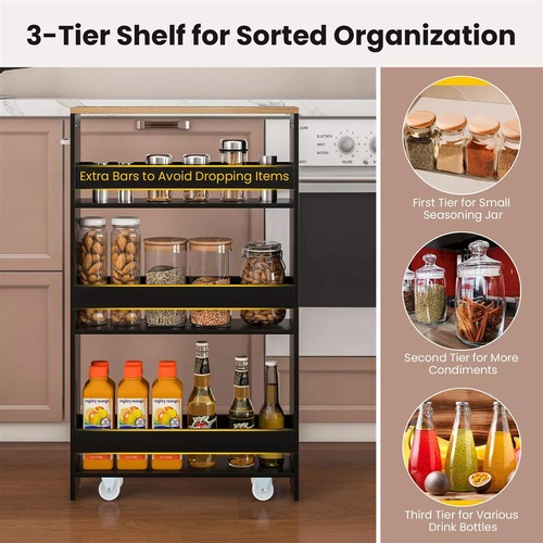 4-Tier Slim Storage Cart w/ Open Shelves for Kitchen, Living Room, Black