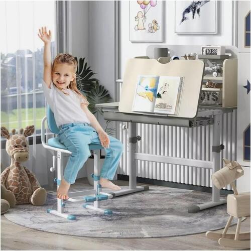 RETURNs Adjustable Height Kids Study Desk Large Drawer & Open Storage Shelf Tilt Desktop