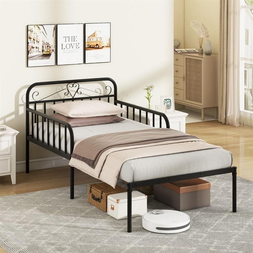 Metal Daybed Extendable Daybed Heavy Duty Slats Support Mattress Black