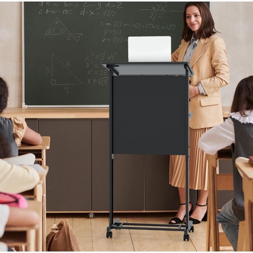 Costway 3 Position Height Adjustable Lectern Rolling Podium Table with Tilted...