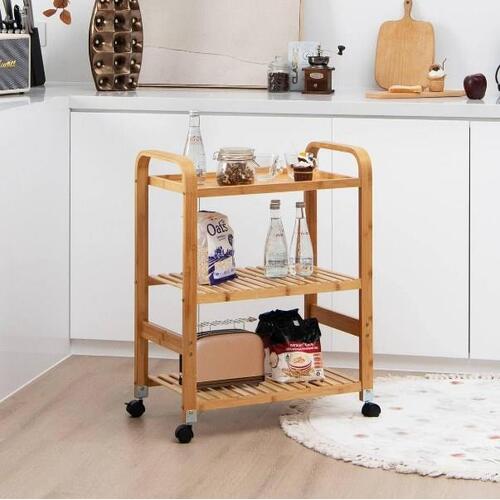 RETURNs 3-Tier Kitchen Cart Bamboo Lockable Wheels Portable Extra Shelves