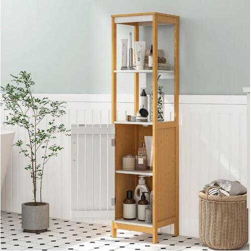 Bathroom Storage Cabinet Freestanding Nature Shelves Space Saver White