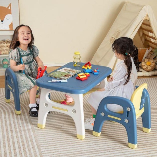 Kids Dinosaur Table and Chair Set Activity Study Play Desk w/ Building Blocks