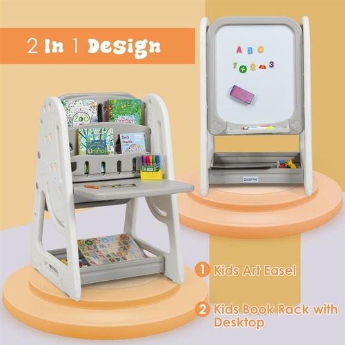 2-in-1 Kids Easel Desk Chair Set Book Rack Adjustable Art Painting Board