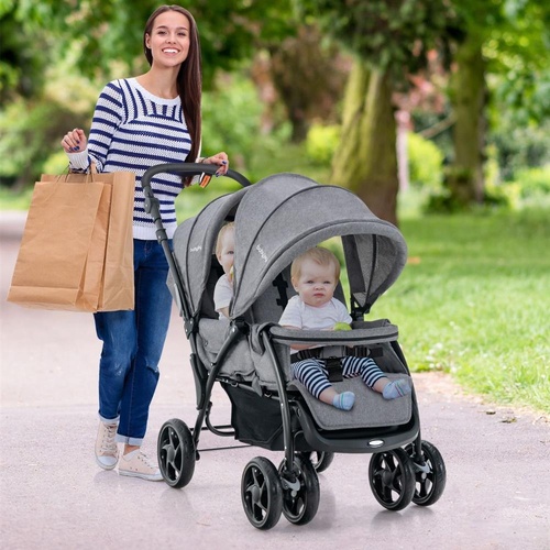 Folding Double Baby Stroller with Tandem Seating & Canopy for Toddlers
