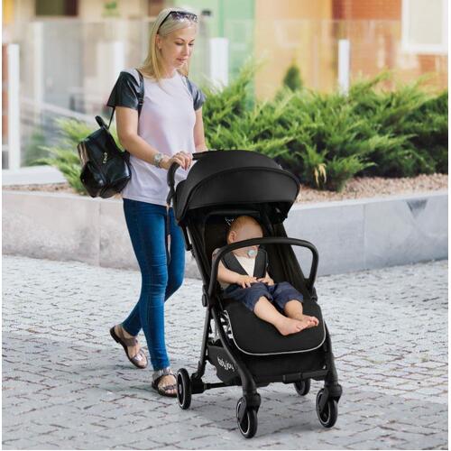 Folding Infant Stoller with Adjustable Canopy and Backrest for Kids Black
