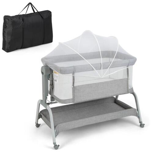 4in1 Baby Cot Bed Mobile Infant Bedside Sleeper Portacot Cradle w/Net GREY