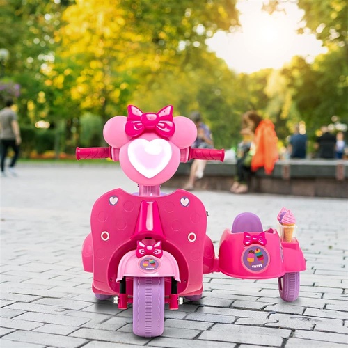 Kids Ride On Electric Motorcycle Scooter and Sidecar w/Lovely Ice Cream PINK