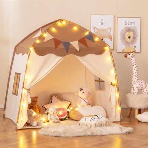 Large Kids Tent with Bright Lights and Flags for Aged 3 + Years Old-Coffee