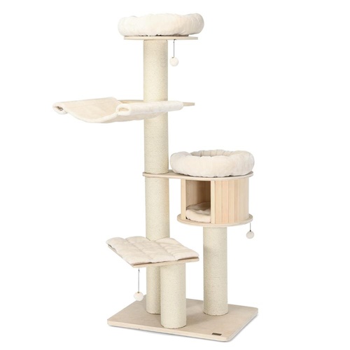 Wooden Cat Tree Scratching Post Scratcher Tower Condo House Cat Climb Furniture