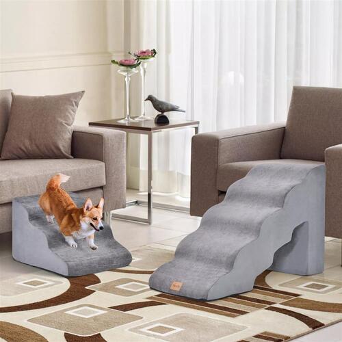 2-IN-1 3/5 Tires Pet Foam Stairs Set Dog Ramp Steps Non-Slip Washable Sofa Bed