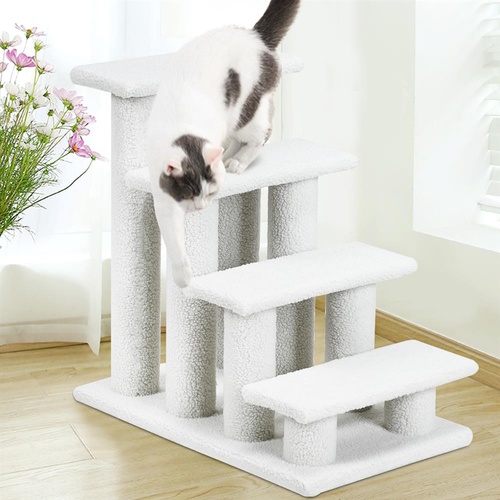 4-Step Pet Stairs with Portable Design for Cats and Dogs-White