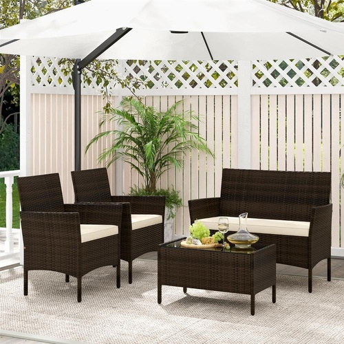 RETURNs 4 Pieces Outdoor Patio Furniture Set with Cushions for Garden & Backyard