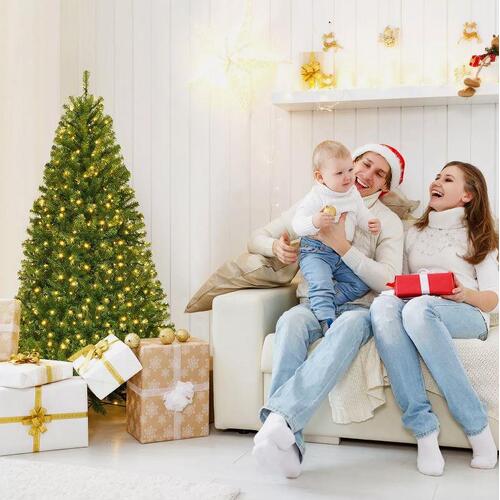 2.1m Pre-Lit Artificial Holiday Christmas Xmas Tree with 11 Mode & Color Lights