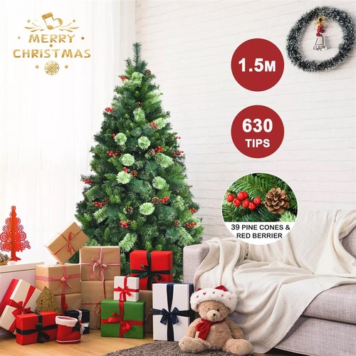 1.5M Christmas Tree Xmas Hinged Trees Home Decorations Green 630 Tips