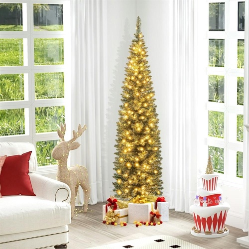 Costway 180CM Pre-Lit Artificial Christmas Tree Slim Pencil Xmas Tree W/ 390 TIP