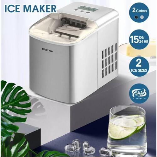 RETURNs 15KG Ice Maker Portable Ice Cube Machine 2.1L LCD Display/Scoop Countert Silver