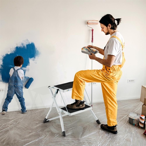 2 Step Folding Ladder with Heavy-duty Metal Frame for Household/Garden